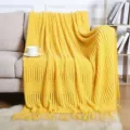 Yellow knitted throw blanket with tassels, cozy Nordic sofa cover and bedroom bed end decoration. - Yellow / Corn Blanket [Yellow] (127x180cm)