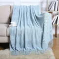 Nordic style knitted throw blanket for sofa and bed, cozy light blue soft fringe decorative. - Aqua Blue / Corn Blanket [Water Blue] (127x180cm)