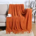 Orange knitted throw blanket Nordic style sofa cover tassel bed end blanket for home decor - Orange / Corn Blanket [Orange] (127x180cm)
