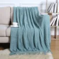 Knit throw blanket light blue sofa cover boho tassel couch blanket nordic cozy home decor item - Lake Green / Corn Blanket [Lake Green] (127x180cm)