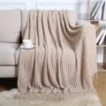 Nordic knitted sofa throw blanket beige textured tassel design for cozy home bedroom decor. - Khaki / Corn Blanket [Khaki] (127x180cm)