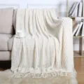 Nordic knitted throw blanket for sofa cozy living room decor bohemian fringe bed blanket - Off White / Corn Blanket [Cream White] (127x180cm)