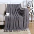 Nordic Grey Knitted Throw Blanket with Fringe, Cozy Sofa Couch Cover for Home Decor - Dark Gray / Corn Blanket [Dark Gray] (127x180cm)