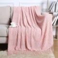 Pink knitted throw blanket for sofa, cozy boho fringed couch cover and stylish decorative bed blanket. - Pink / Corn Blanket [Pink] (127x180cm)