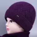 Conjunto de gorro y bufanda de punto para mujer, gorro de lana cálido y grueso con patrón geométrico. - Púrpura profundo