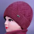Set berretto e sciarpa donna invernale calda spessa lavorata a maglia per anziane - Cammello rosso