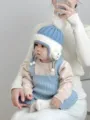 Lindo gorro de invierno de punto tejido para bebé con orejeras y pompón cálido suave - 6-48 Meses 44-50cm / Azul