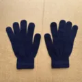 Dark blue winter warm knitted gloves with ribbed cuffs, classic five-finger design. - Gloves Only Navy Blue