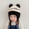 Bebé invierno gorro de punto lindo oso orejeras cálido sombrero pompón para niños y niñas - Adecuado para niños de 1 a 5 años / Negro