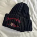 Bonito gorro de punto de oso de dibujos animados otoño invierno cálido lana mujer - M (56-58cm) / Negro