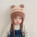 Lindo sombrero de invierno tejido para bebé orejeras pompón gorro cálido niños y niñas - Adecuado para niños de 1 a 5 años / Café