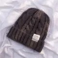 Gorro de punto grueso gris oscuro para mujer otono invierno calido casual slouchy - Estilo Trenzado / Gris Oscuro