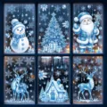 Adesivi per finestre di Natale statico blu inverno pupazzo di neve Babbo Natale renna - Set di 6 BQ(821-825)+827