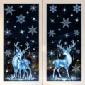 Natale cervi blu adesivi per finestre fiocco di neve invernale pellicola statica per vetri - Set di 2 BQ825+827