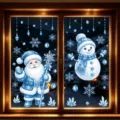 Adesivi per finestre di Natale babbo natale blu pupazzo di neve fiocco di neve vetro inverno - Set di 2 BQ821+823