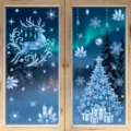 Natale cervo cristallo blu adesivi per finestre statici decorazione per festa casa - Set di 2 BQ824+826