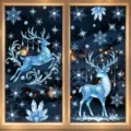 Navidad ciervo cristal azul pegatinas de ventana copo de nieve invierno decoración vidrio - Set de 2 BQ826+827