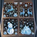 Adesivi per finestre di Natale inverno cervo pupazzo di neve adesivi in vetro festa - Set di 4 BQ821+822+826+828