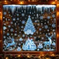 Adesivi per finestre di Natale cervi blu invernali fiocchi di neve albero decorazioni - Set di 6 BQ818+820+822+824+826+827