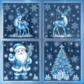 Adesivi per finestre di natale cervi blu babbo natale fiocchi di neve vetrofanie - Set di 4 BQ(823-825)+827