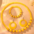 Candy color acrylic beaded necklace bracelet earrings set for women fashion retro jewelry - Yellow Set