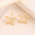 Close-up detail of chic gold starfish earrings, textured metal surface design for women. - Starfish / Gold