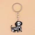 Cute skeleton dog acrylic keychain, Halloween spooky style pendant for keys and bags accessory. - Skeleton Dog