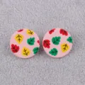 Cute round pink acrylic stud earrings with colorful leaf patterns for women daily wear. - Pink Leaf