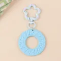 Candy color acrylic flower keychain with woven round pendant, cute minimalist bag charm. - Sky Blue