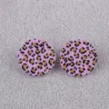 Round purple leopard print acrylic stud earrings stylish accessories detailed closeup view - Purple Leopard