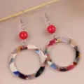 Detailed shot of retro color block acrylic leopard print hoop earrings for women jewelry - Colorful