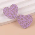 Purple leopard print heart acrylic stud earrings stylish fashion daily jewelry detail - Purple Brown Leopard