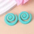 Candy color spiral acrylic stud earrings, geometric design fashion jewelry for women detail shot. - Lake Blue