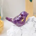 Amethyst crystal resin bird figurine, cute desktop decoration ornament variant piece. - Amethyst