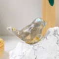 Grey moonstone crystal resin bird figurine, cute epoxy crushed stone desktop decor variant. - Labradorite