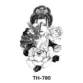 Adesivo per tatuaggio temporaneo da braccio nero con donna tradizionale e peonie. - Modello TH-700