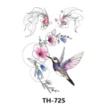 Foglio di tatuaggio temporaneo con trasferimento d'acqua con colibri, pesci e bellissimi fiori. - TH-725