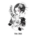 Sticker tatuaggio temporaneo geisha giapponese spada, arte corpo braccio floreale schizzo bianco nero. - Modello TH-701