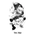 Tatuaggio temporaneo maschera volpe peonia nero bianco schizzo braccio mezza manica - Modello TH-702