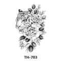 Adesivo per tatuaggio temporaneo con tigre e peonia bianco e nero, modello TH-703 per braccio. - TH-703