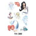 Adesivi per tatuaggi temporanei impermeabili con animali marini e sirene colorate. - 210*148mm / Ocean Cartoon Design (TH-380)