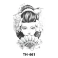 Autocollant de tatouage geisha noir et blanc, design de croquis japonais traditionnel pour bras. - TH-661