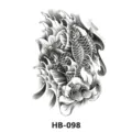 Autocollant de tatouage temporaire imperméable avec motif de carpe koï et lotus en noir, demi-bras. - HB-098 / 210*148mm
