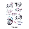 Adesivo per tatuaggio temporaneo impermeabile con simpatici procioni e fiori colorati per il corpo. - 210*148mm / Raccoon Floral Design (TH-381)