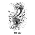 Autocollant tatouage temporaire dragon noir, design d'art corporel traditionnel style chinois. - TH-667