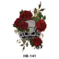 Tatuaggio temporaneo adesivo impermeabile con motivo di teschio e rose per decorazione corporea. - Teschio e Rosa Rossa (HB-141)