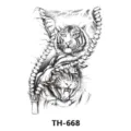 Autocollant de tatouage temporaire tigre fermeture éclair, esquisse noir et blanc bras. - TH-668