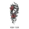 Waterproof temporary tattoo sticker featuring classical male sculpture and red roses. - Classical Portrait Rose Style (XQB-1328)