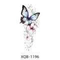 Waterproof temporary tattoo sticker featuring blue butterfly and pink flowers for arm. - Blue Butterfly and Pink Floral Vine Style (XQB-1196)
