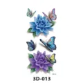 Feuille de Tatouage Temporaire Imperméable Papillon 3D Motif Fleurs Bleu Violet Variante - 3D-013
